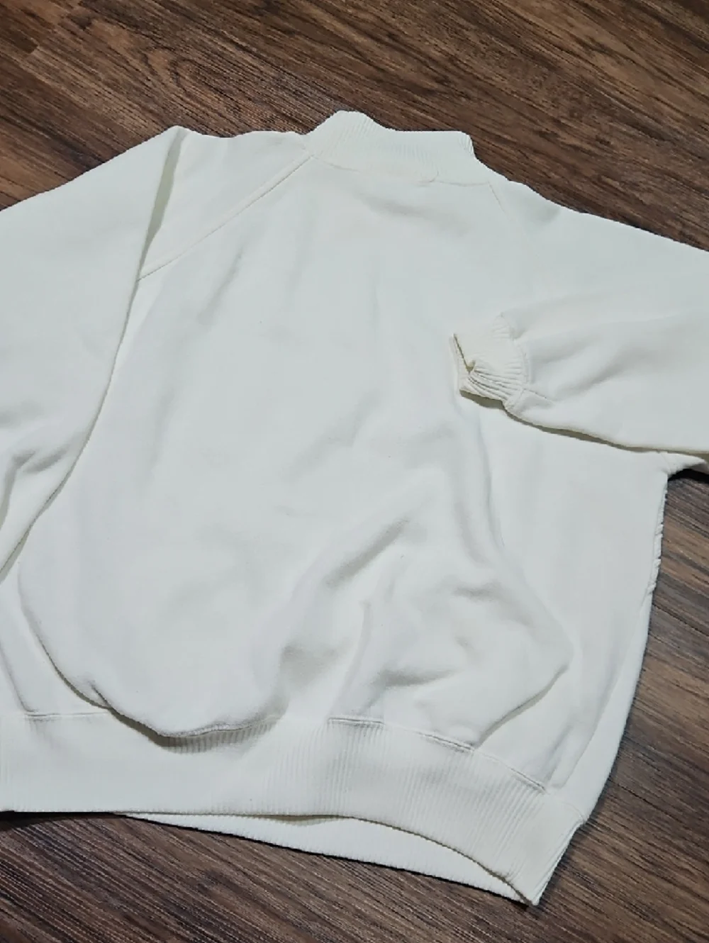 Vintage Carriage Court Cream Mock Neck Sweatshirt Large Cable Knit Trim